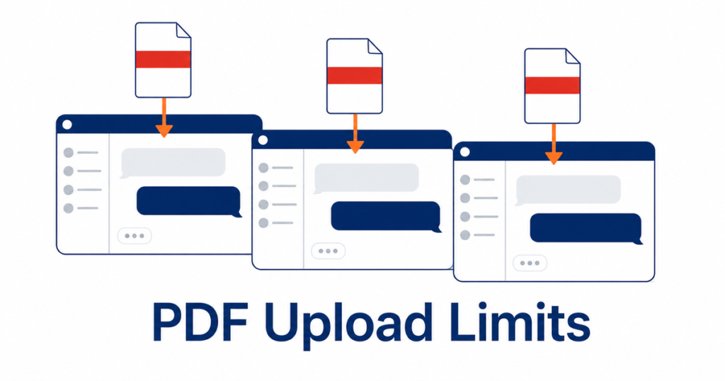 3つのAIチャット画面にPDFを読み込ませる様子を表したアイキャッチ