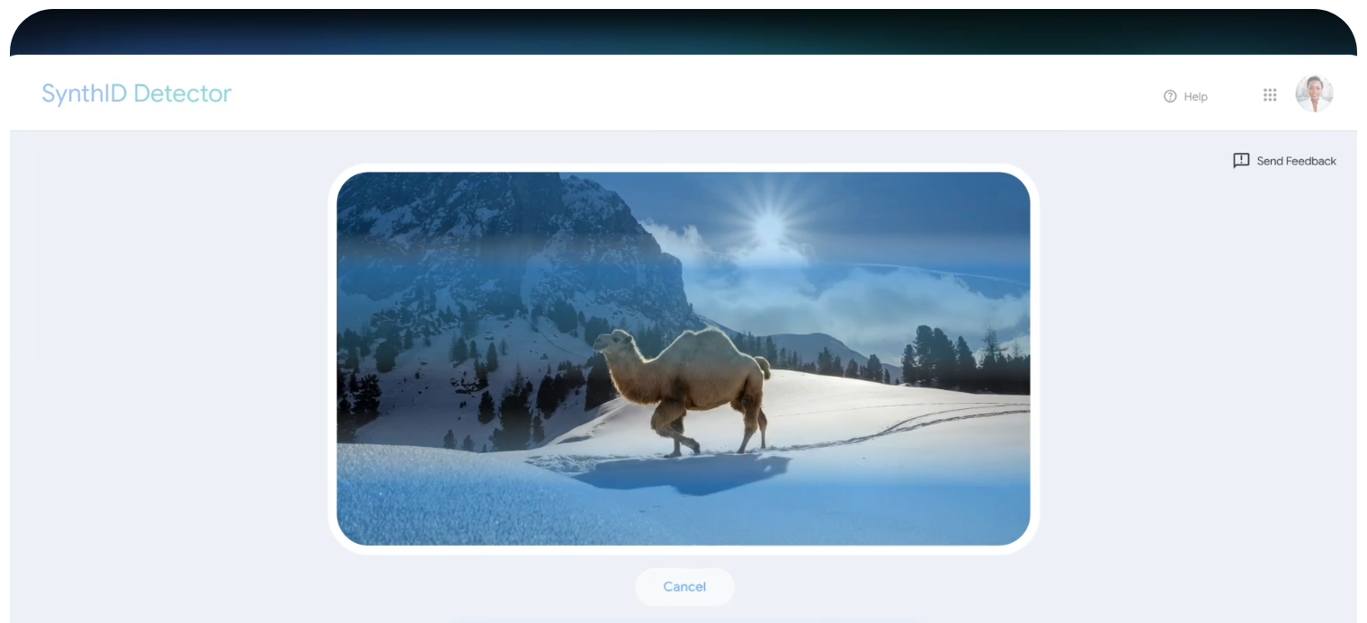 Google公式ブログで紹介されたSynthID Detectorのポータル画面。アップロードした画像を検査している様子が写っている