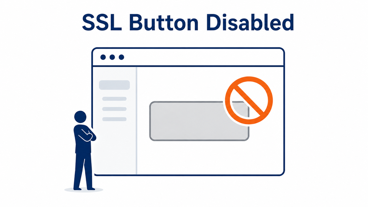 コントロールパネルのSSL有効化ボタンが押せない状態を表したイラスト